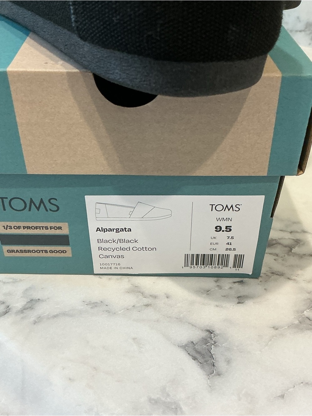 Toms Black Alpargata Canvas Slip-Ons with Chevron Insole - Picture 3 of 4